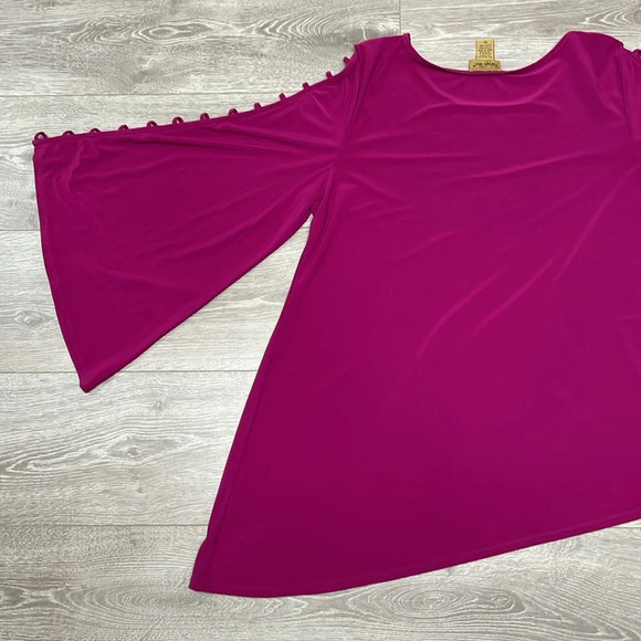 NWOT Midnight Velvet Fuchsia Sequin Embroidered Wide Bell Sleeve Blouse … - Picture 13 of 14